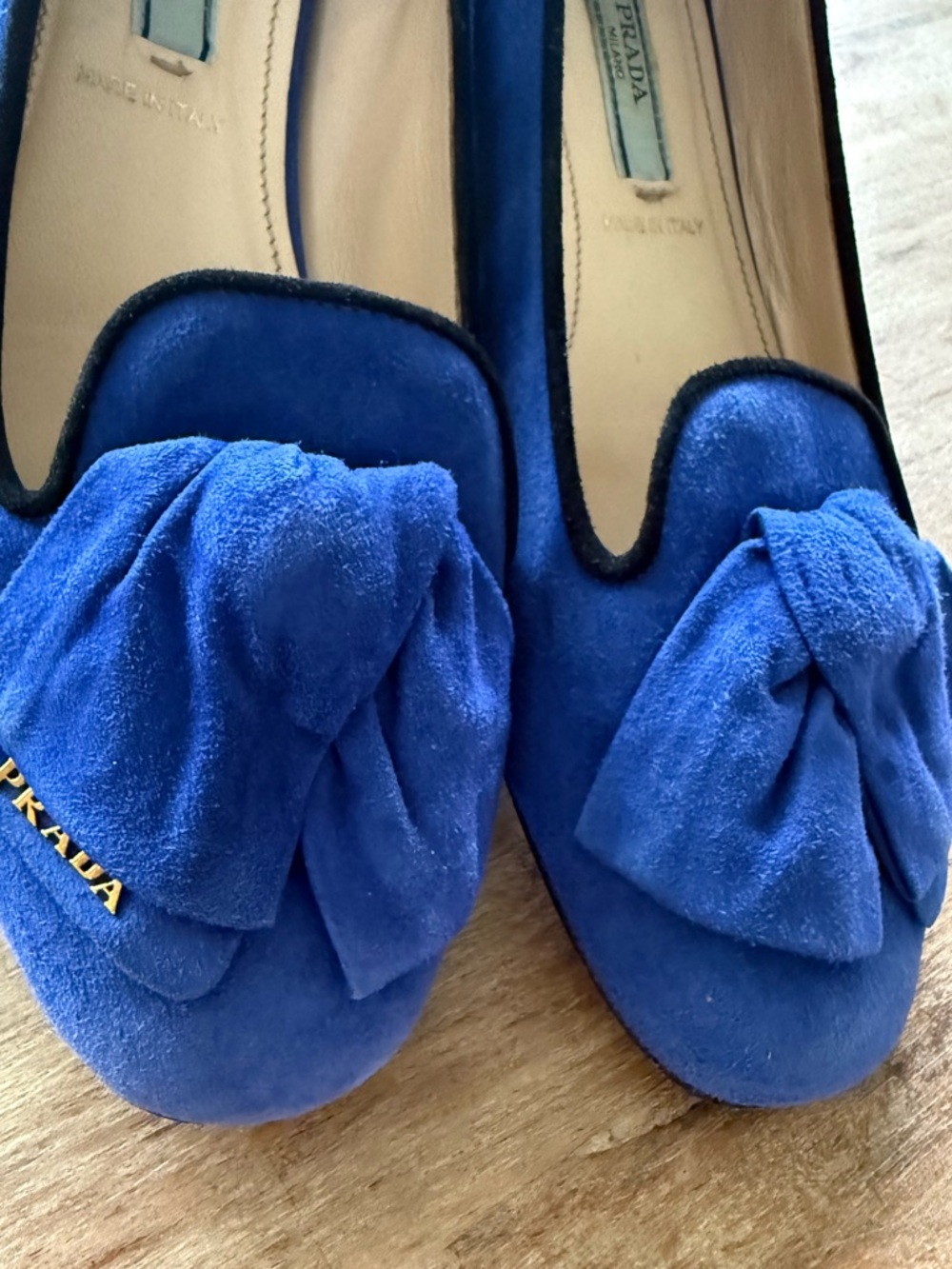 Prada blue suede bow ballerina moccasins flats 7 - Picture 3 of 5